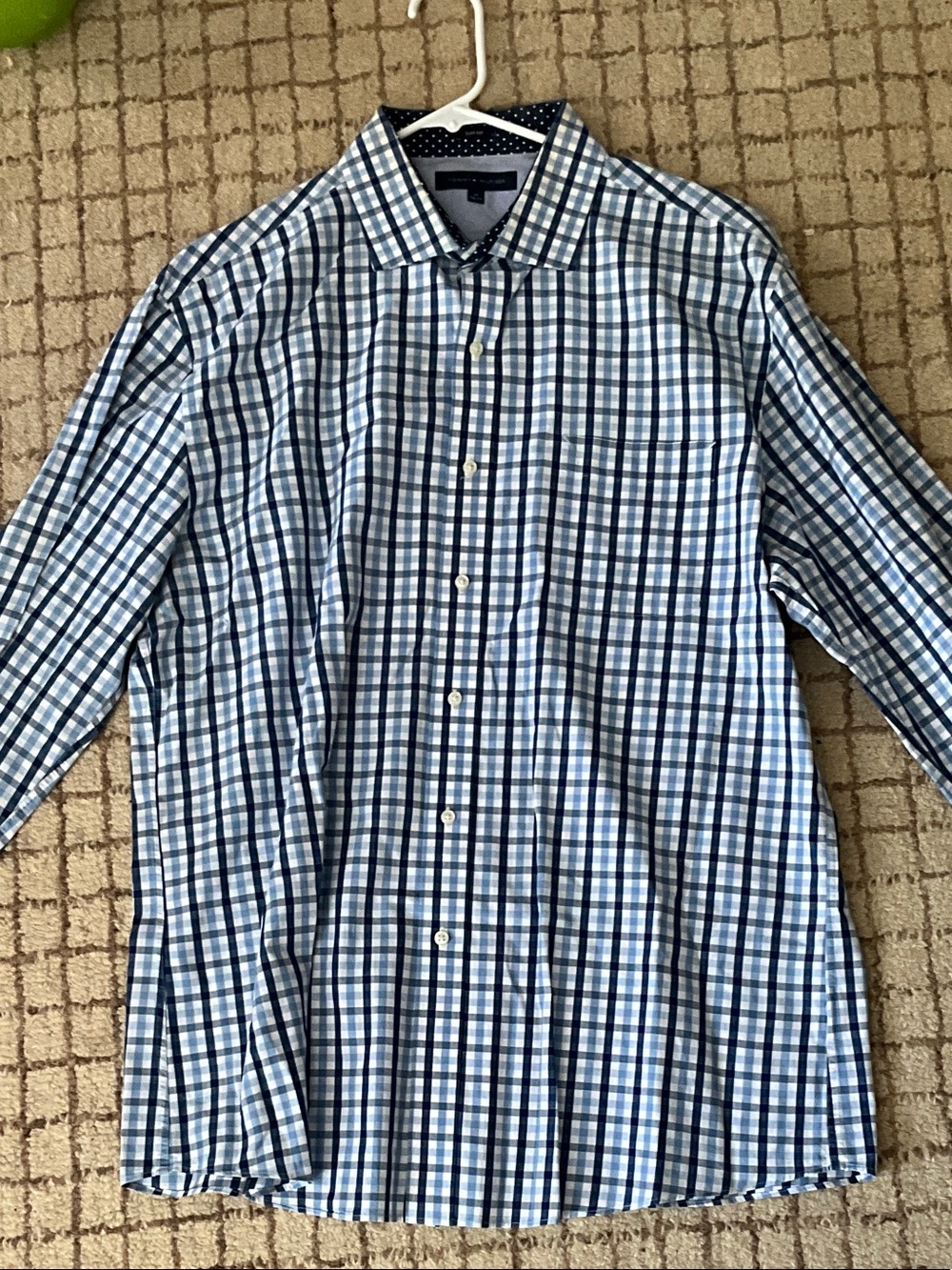 Tommy Hilfiger Men's White and Blue Checked Button-Down Shirt